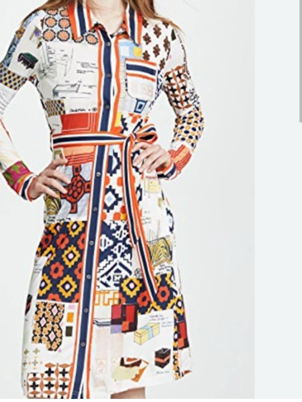 Tory Burch Laurence Scrapbook Midi Dress, Self Tie Belt - Size Large